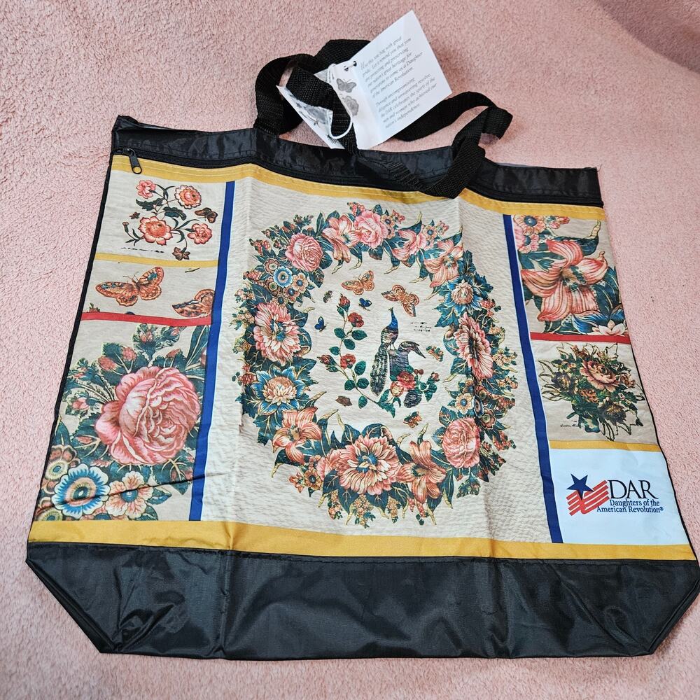 Daughters of the American Revolution DAR Floral Peacock Butterfly Tote Bag w/Tag